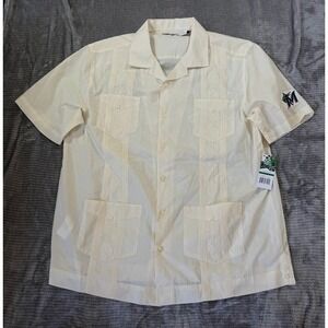 Cubavera Miami Marlins Guayabera Shirt Mens Large Ivory Short Sleeve Embroidered